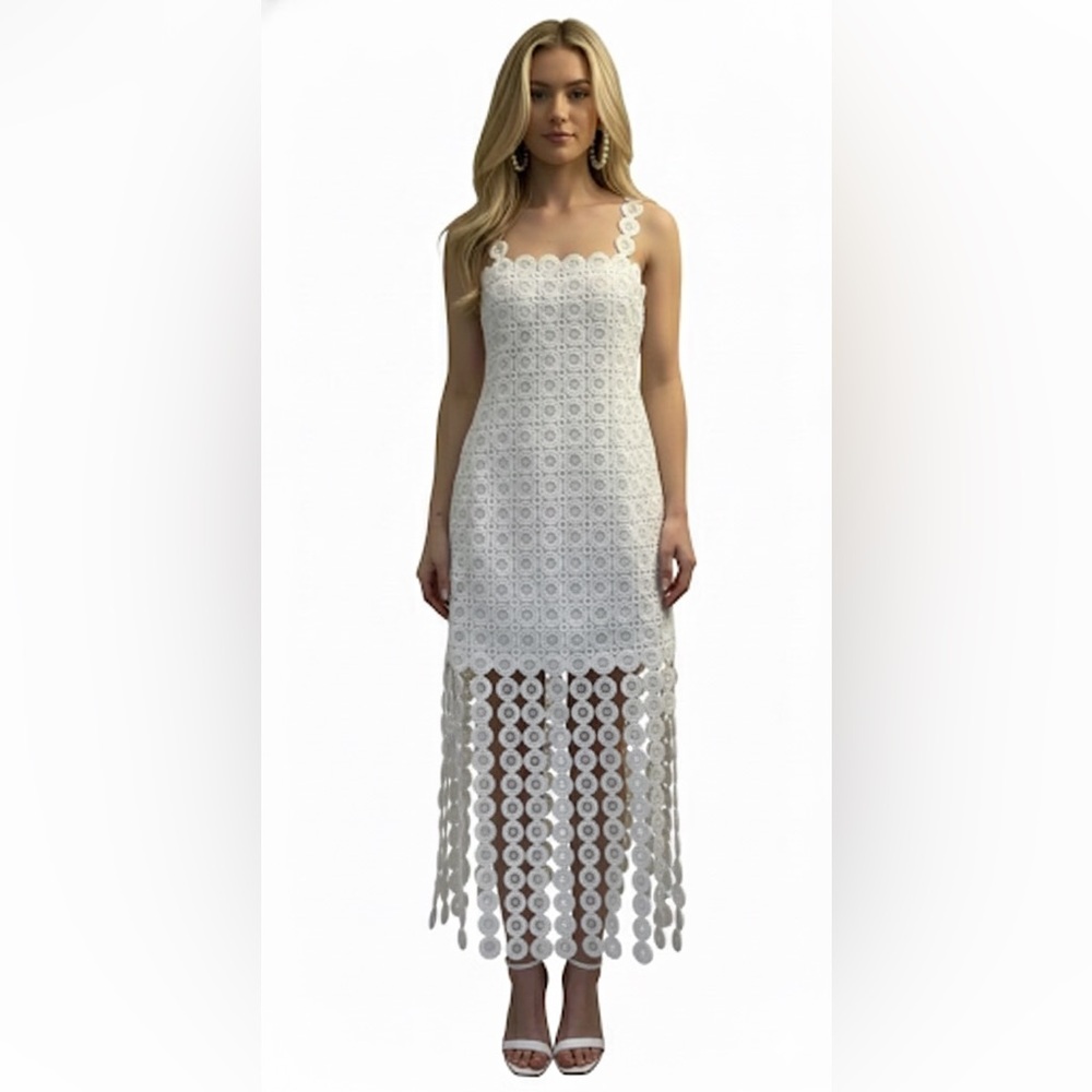 Jonathan Simkhai Jaycee Circle Lace Fringe
Midi Dress In White NWT